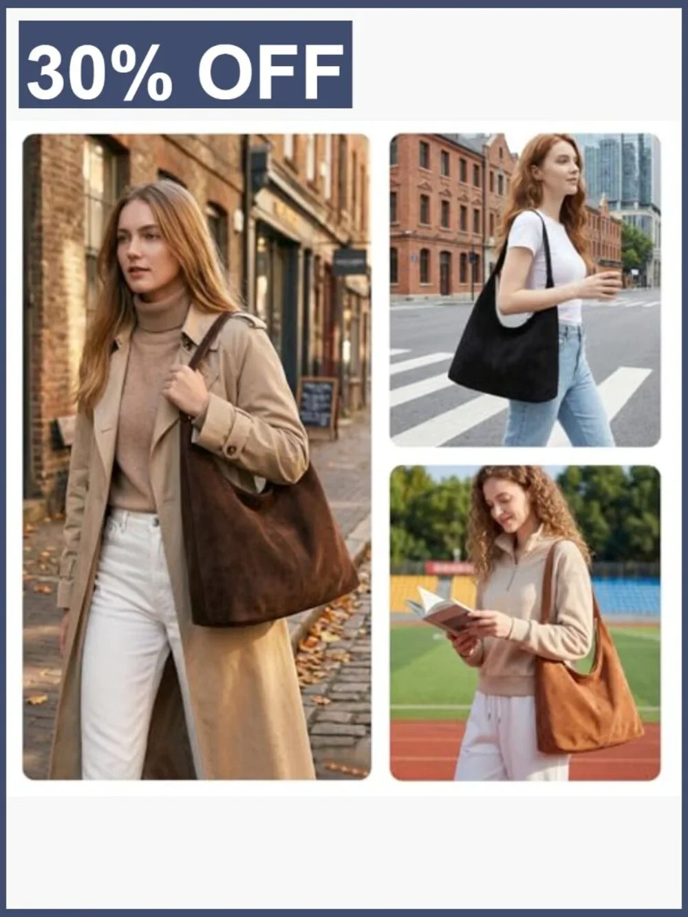 Slouchy Faux Suede Hobo Bag Women Shoulder Purse Large Tote Work Travel with